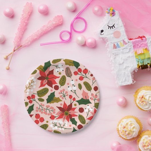 ポインセティア冬休日プレート ペーパープレート (パーティー)