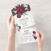 ポインセティア赤金ゴールドホワイトパーティ編集可能  オールインワン招待状 (貼ってはがせる)