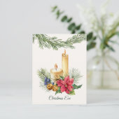 ポインセティア，ろうそく，松，鐘，クリスマスイブ シーズンカード (スタンド正面)