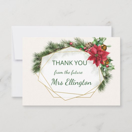 ポインセティア、ホリー、パイン・クリスマスありがとう サンキューカード (正面)