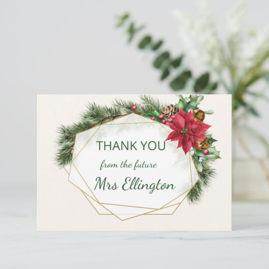ポインセティア、ホリー、パイン・クリスマスありがとう サンキューカード (スタンド正面)