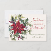 ポインセティア、ホリー、パイン、私の花嫁の付き添い 招待状 (正面)
