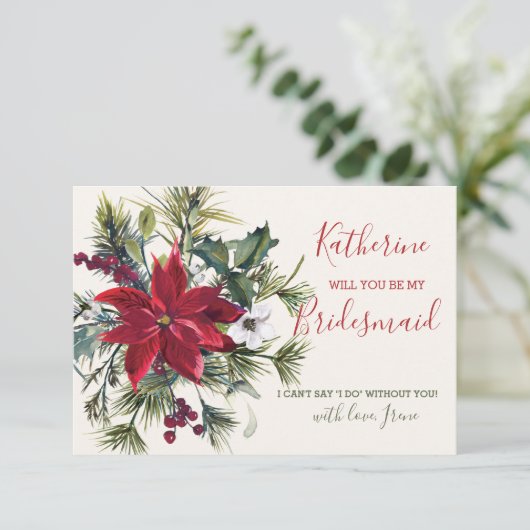 ポインセティア、ホリー、パイン、私の花嫁の付き添い 招待状 (スタンド正面)
