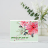 ポインセティシアクリスマスグリッターホリディポストカード シーズンポストカード (スタンド正面)