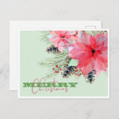 ポインセティシアクリスマスグリッターホリディポストカード シーズンポストカード (正面/裏面)