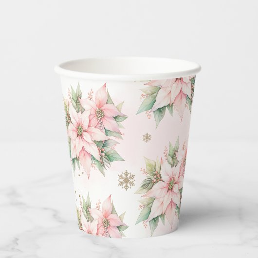 ポインセティシピンクウィンターオネダーランド誕生日 紙コップ (正面)
