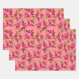 ポインセティピンクギフトラップ3パック ラッピングペーパーシート