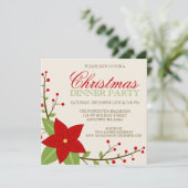 ポインセティモダンアクリスマスホリデーディナーパーティー 招待状 (スタンド正面)