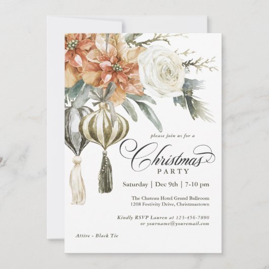 ポインセテエレガントィアとオーナメントクリスマスパーティー 招待状 (正面)