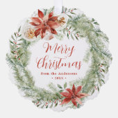 ポインセテエレガントィアと緑の非写真の休日 オーナメントカード (正面)