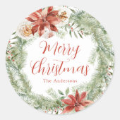 ポインセテエレガントィアと緑 ラウンドシール (正面)