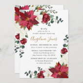 ポインセテエレガントィアウィンターフローラレッドブライダルシャワー 招待状 (正面/裏面)