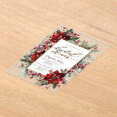 ポインセテエレガントィアウィンターブライダルシャワー アクリル招待状 (レイダウン)