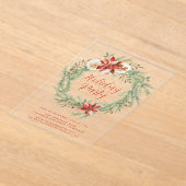 ポインセテエレガントィアスアンドグリーナリーホリデーパーティー アクリル招待状 (レイダウン)