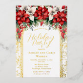 ポインセテエレガントィアスフローラクリスマスホリデーパーティー 箔招待状 (正面)