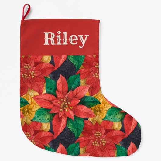 ポインセテエレガントィアスフローラクリスマスホリデー ラージクリスマスストッキング (正面)