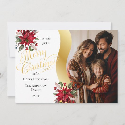 ポインセテエレガントィアス写真楽しいクリスマススクリプト シーズンカード (正面)