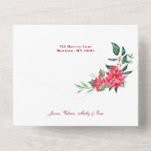 ポインセテエレガントィアス&金ゴールドスクロール2写真 オールインワン招待状 (裏面)