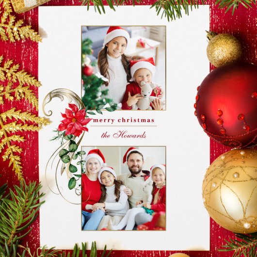 ポインセテエレガントィアス&金ゴールドスクロール2写真 シーズンカード