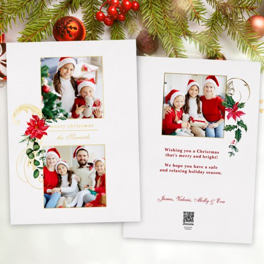 ポインセテエレガントィアス&金ゴールドスクロール2写真 箔シーズンカード