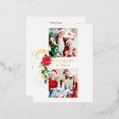 ポインセテエレガントィアス&金ゴールドスクロール2写真 箔シーズンポストカード (正面/裏面)