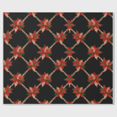 ポインセテエレガントィア&金ゴールドリボンクリスマスラップピン ラッピングペーパー (フラット)