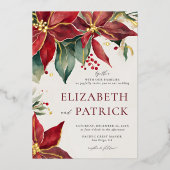 ポインセテエレガントィークリスマス冬の金ゴールド結婚ズ 箔招待状 (正面)