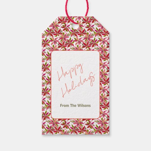 ポインセテパーソナライズされたィアハッピーホリデーギフトラベル ギフトタグ (正面)