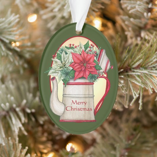 ポインセテファッションドィアスのクリスマスを持つ古いお茶ポット オーナメント (ツリー)