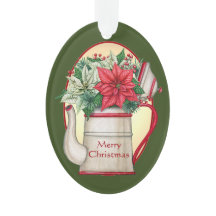 ポインセテファッションドィアスのクリスマスを持つ古いお茶ポット