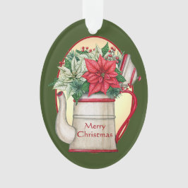 ポインセテファッションドィアスのクリスマスを持つ古いお茶ポット オーナメント