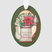 ポインセテファッションドィアスのクリスマスを持つ古いお茶ポット オーナメント (裏面)