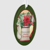 ポインセテファッションドィアスのクリスマスを持つ古いお茶ポット オーナメント (正面)