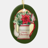 ポインセテファッションドィアスのクリスマスを持つ古いお茶ポット セラミックオーナメント (裏面)