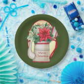 ポインセテファッションドィアスのクリスマスを持つ古いお茶ポット ペーパープレート (パーティー)