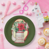 ポインセテファッションドィアスのクリスマスを持つ古いお茶ポット ペーパープレート (パーティー)