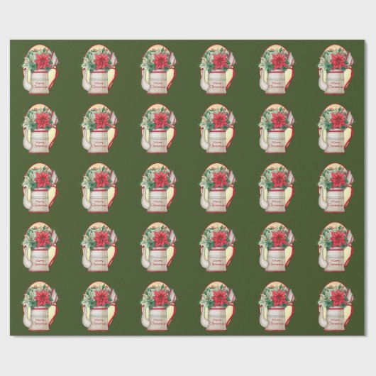 ポインセテファッションドィアスのクリスマスを持つ古いお茶ポット ラッピングペーパー (フラット)