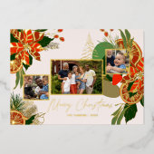 ポインセテモダンィア&グリーンリー |クリスマスフォト 箔シーズンカード (正面)