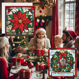 ポインセテ独身のチアフェイクステンドグラス