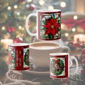 ポインセテ独身のチアフェイクステンドグラス コーヒーマグカップ
