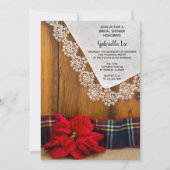 ポインセテ素朴ィアと格子冬ブライダルシャワー 招待状 (正面)