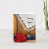 ポインセテ素朴ィアプレイド冬の結婚式ありがとう サンキューカード (正面)