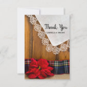 ポインセテ素朴ィアプレイド冬の結婚式ありがとう サンキューカード (正面)
