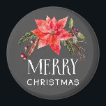 ポインセテ素朴ィアリースメリークリスマス マグネット<br><div class="desc">フェスティバルと素朴なクリスマステーママグネットデザインは、冬の緑とポインセチアの水色イラストレーションを特徴とする。その文字は「メリークリスマス」と手書付きのフォントで言う。</div>