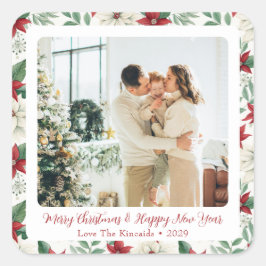 ポインセテ縁どィアスクエアホリディフォトステッカー スクエアシール