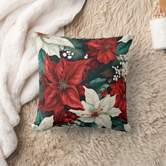 ポインセテ赤と白ィアス クッション (ブランケット)