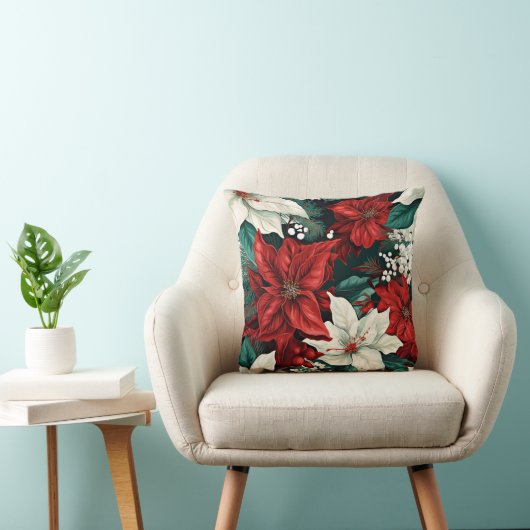 ポインセテ赤と白ィアス クッション (椅子)