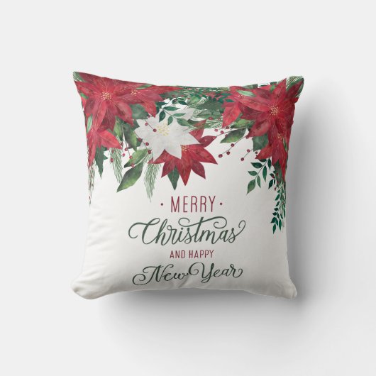 ポインセテ赤と白ィアブーケホリデイ クッション (正面)