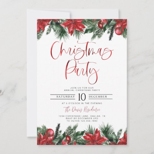 ポインセモダンッタクリスマスパーティの招待状 招待状 (正面)