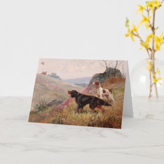 ポインタとセッターを持つ横向き | ユージーンプティ カード (黄色い花)